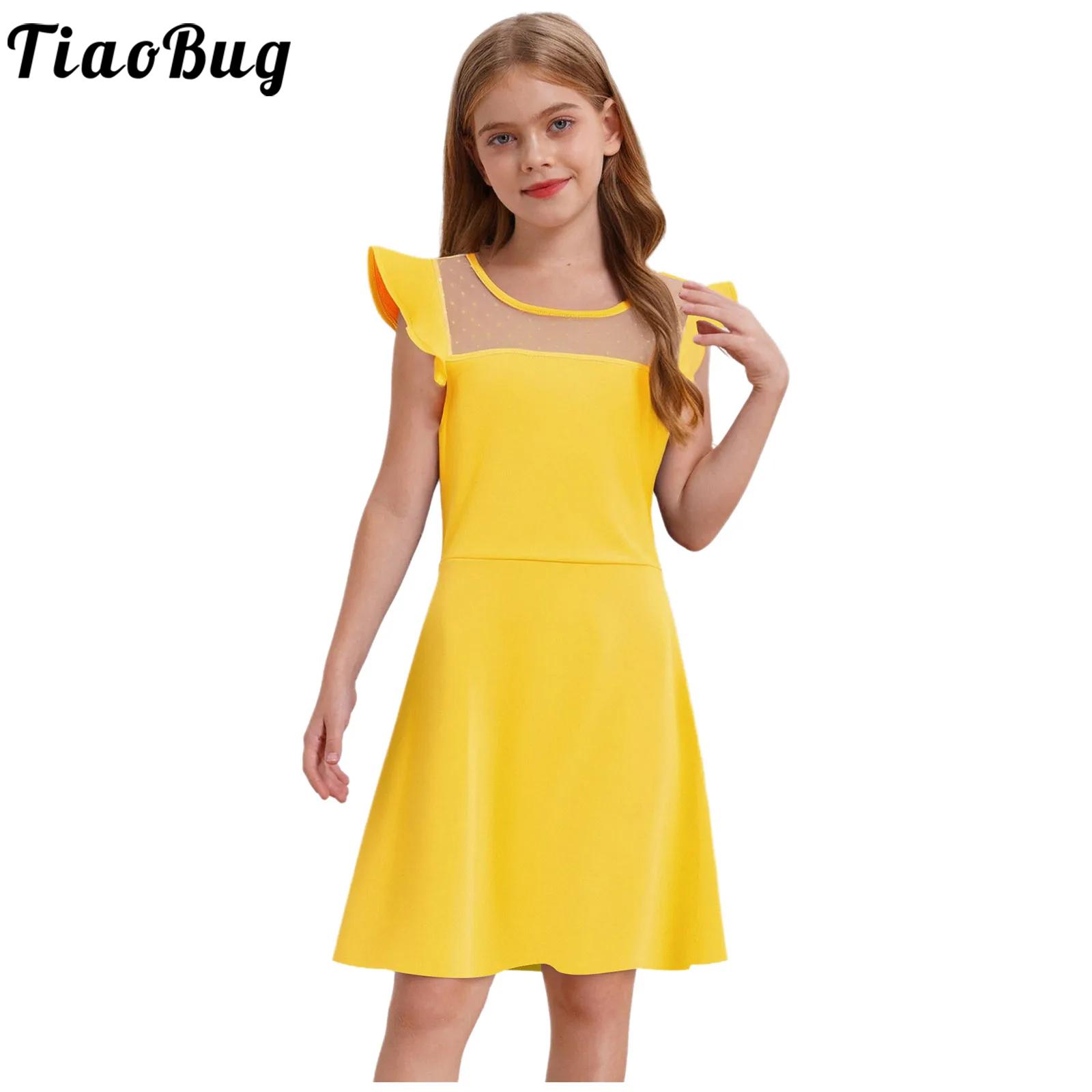 Summer Kids Clothing - สาววัยรุ่นฤดูร้อนชุด Ruffle แขนจุด SHEER ตาข่าย A