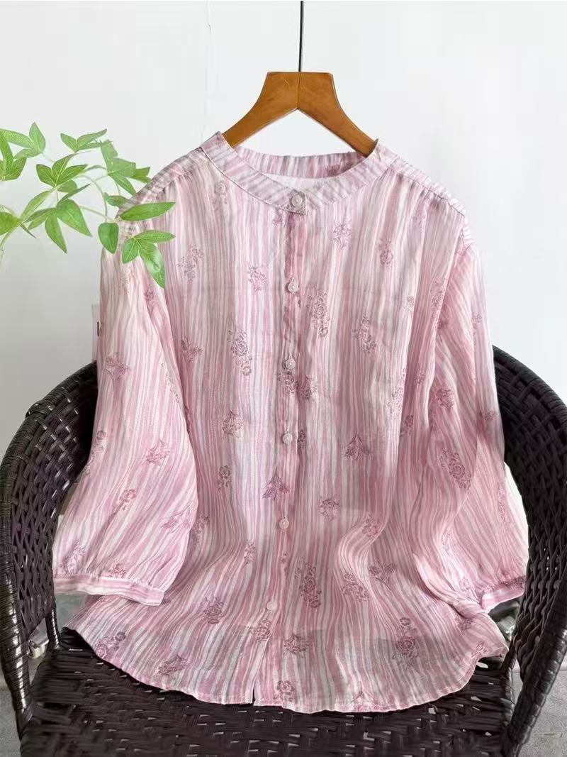 Summer Clothing Brands - เสื้อผ้าแบรนด์หรูสำหรับผู้หญิง เสื้อเชิ้ตและเสื้อเบลาส์ผ้าลินินรามี 100% สำหรับผู้หญิง เสื้อพิมพ์ลายระบายอากาศสำหรับฤดูร้อน