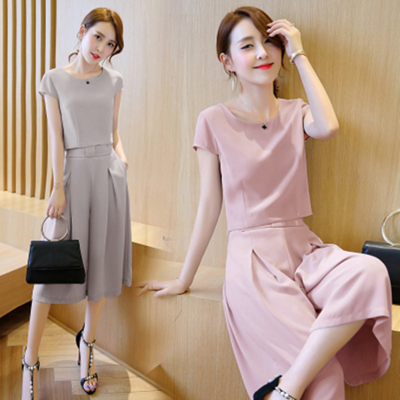 Summer Clothing Vendors - ชุดเดรสผ้าฝ้ายฤดูร้อน เสื้อยืดคอกลม แขนสั้น ความยาวปานกลาง ชุดเซ็ตสองชิ้น แฟชั่นลำลองสำหรับพ่อค้าแม่ค้าริมทาง