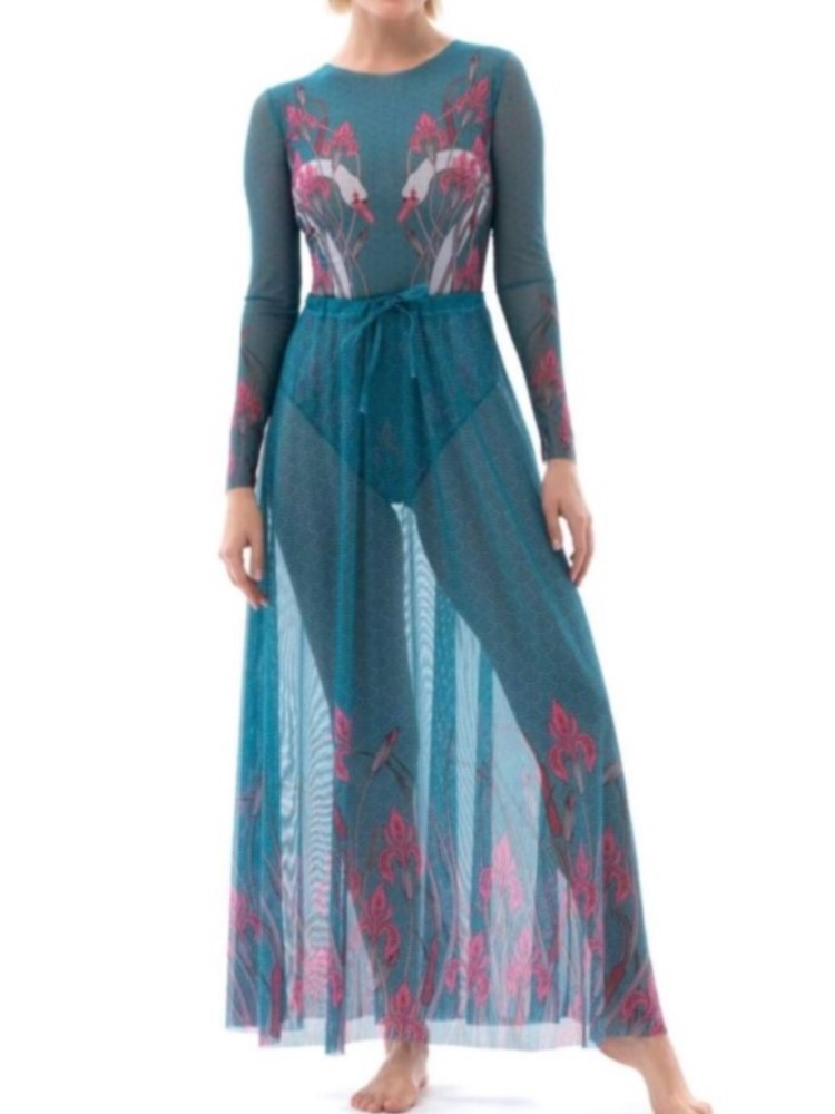 Swim Cover Up Mesh - ตาข่ายRetroบิกินี่พิมพ์แฟชั่นOne Pieceชุดว่ายน้ําและกระโปรงแน่นผู้หญิงผ้าพันคอฤดูร้อนBeach Luxury Elegant 2025
