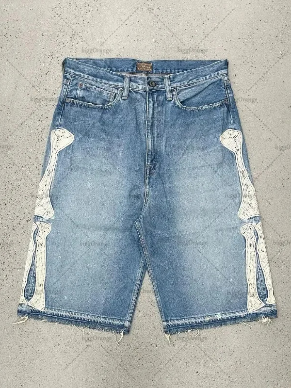 Summer Clothing Cheap - กางเกงยีนส์ขาสั้นสไตล์วินเทจ Deeptown Y2k ฮาราจูกุ สำหรับผู้หญิง ลวดลายปักตัวอักษร