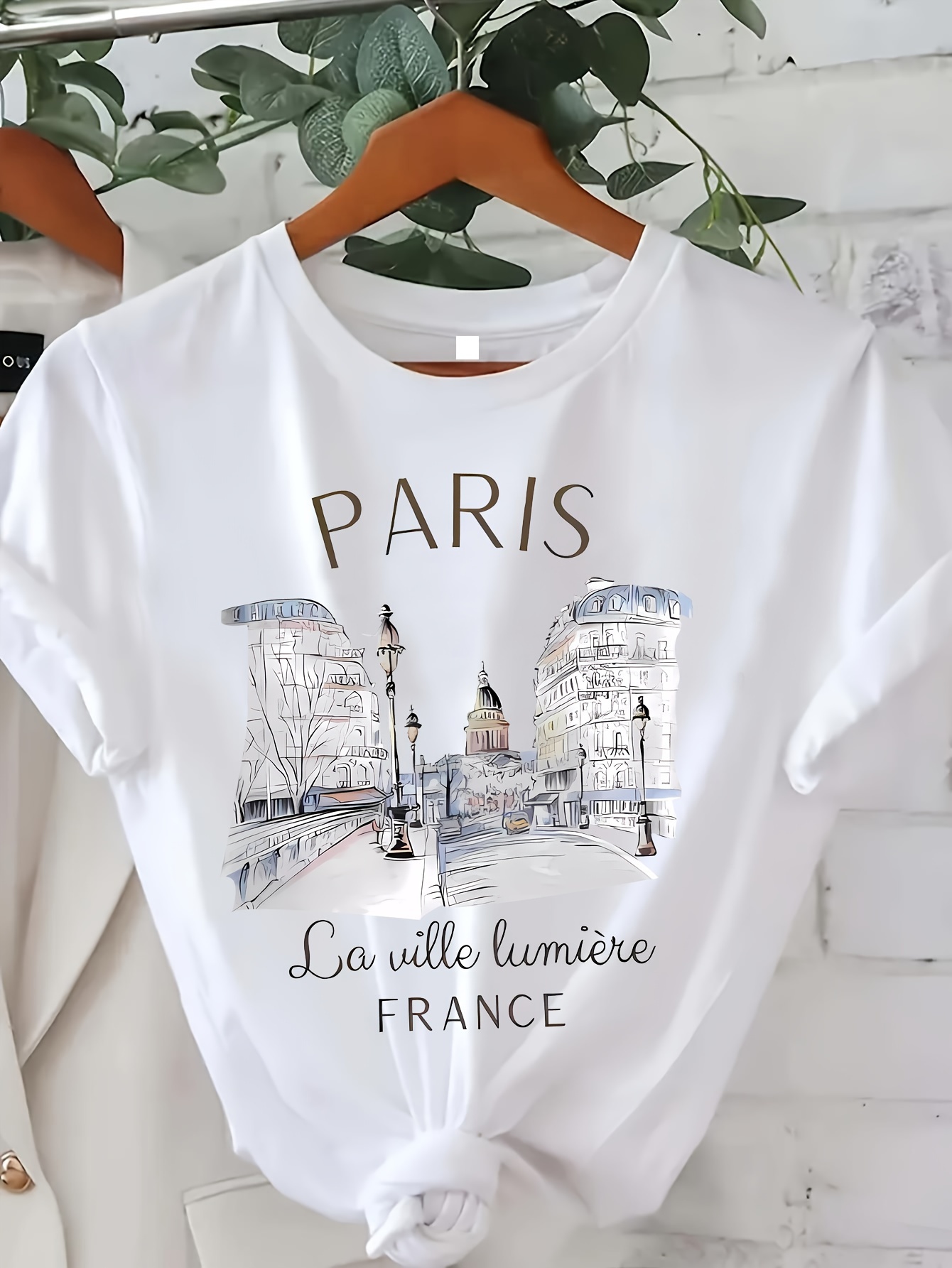 Summer Clothing In Paris - เสื้อยืดพิมพ์ลายผู้หญิง Paris แขนสั้น คอกลม สไตล์ลำลอง สำหรับฤดูร้อนและฤดูใบไม้ผลิ