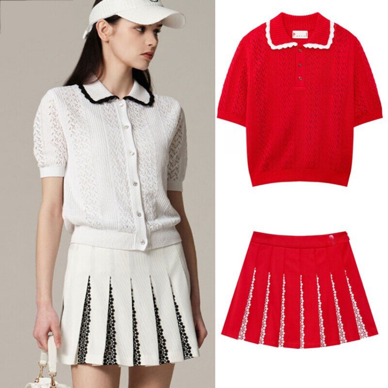 Summer Golf Clothing - ชุดกอล์ฟสไตล์เกาหลีสำหรับผู้หญิง: เสื้อคอปกแขนสั้นสำหรับฤดูใบไม้ผลิ/ฤดูร้อน 2026 และกระโปรงพลีททรงเอไลน์อเนกประสงค์สไตล์สปอร์ตแฟชั่น
