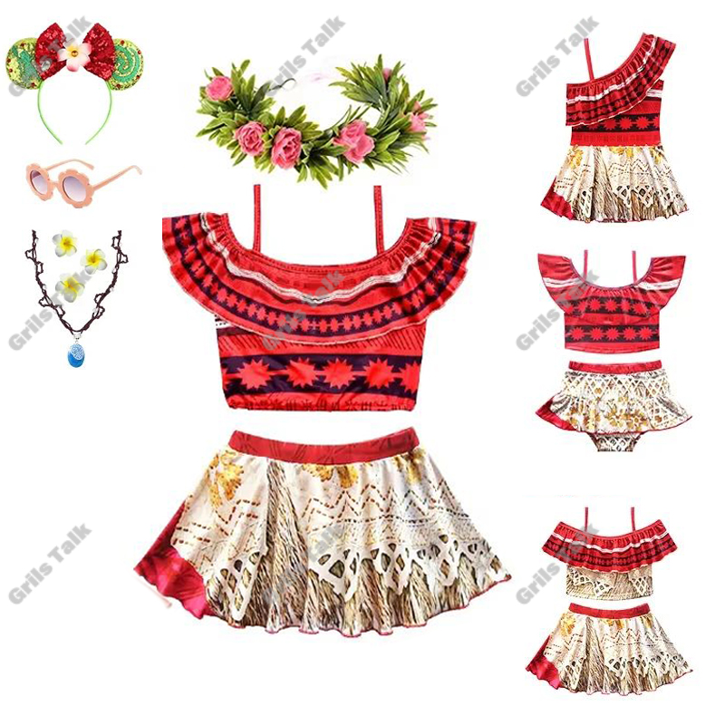 Summer Kids Clothing - ชุดว่ายน้ำเจ้าหญิงโมอาน่าสำหรับเด็กผู้หญิง ชุดคอสเพลย์ฤดูร้อน ชุดบิกินี่สำหรับเด็ก ชุดไปทะเล ชุดปาร์ตี้ ชุดอาบน้ำเด็ก