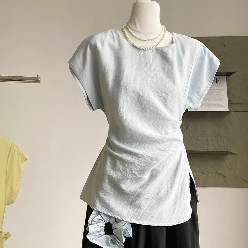 Summer Clothing Young Women - เสื้อผ้าผู้หญิง แฟชั่นฤดูร้อน ลำลอง เรียบง่าย แมทช์ได้กับทุกชุด มีเชือกผูก