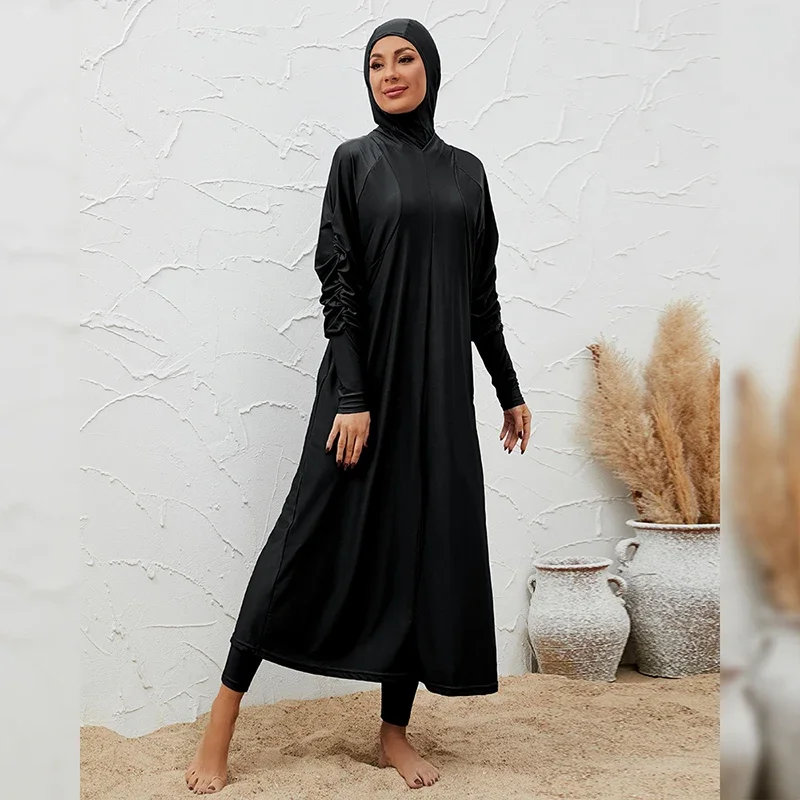 Summer Clothing Young Women - 2025 ฤดูร้อนดูไบ Abaya 3 ชิ้นชุดสีดํา Burkini