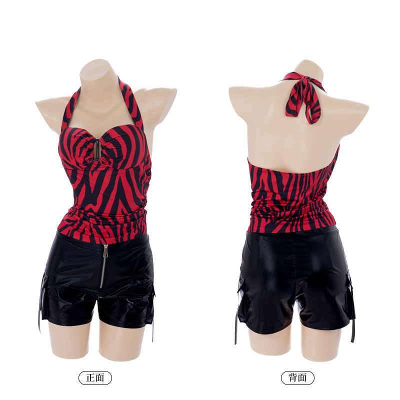 Summer Clothing Cheap - เสื้อฮอลเตอร์ท็อป Obsession Nikki สำหรับคอสเพลย์ผู้หญิง เสื้อตาข่ายสีแดงลายม้าลาย เสื้อฮอลเตอร์ท็อปสำหรับบทบาทสมมติในหนังสยองขวัญ