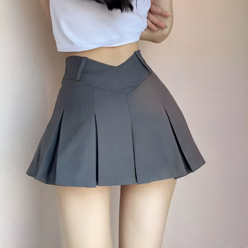 Summer Clothing For 60 Year Old Woman - กระโปรงสั้นทรงเอพลีทสีพื้นสไตล์นักศึกษาสำหรับผู้หญิงรุ่นใหม่รับซัมเมอร์ เอวสูง กระชับรูปร่าง