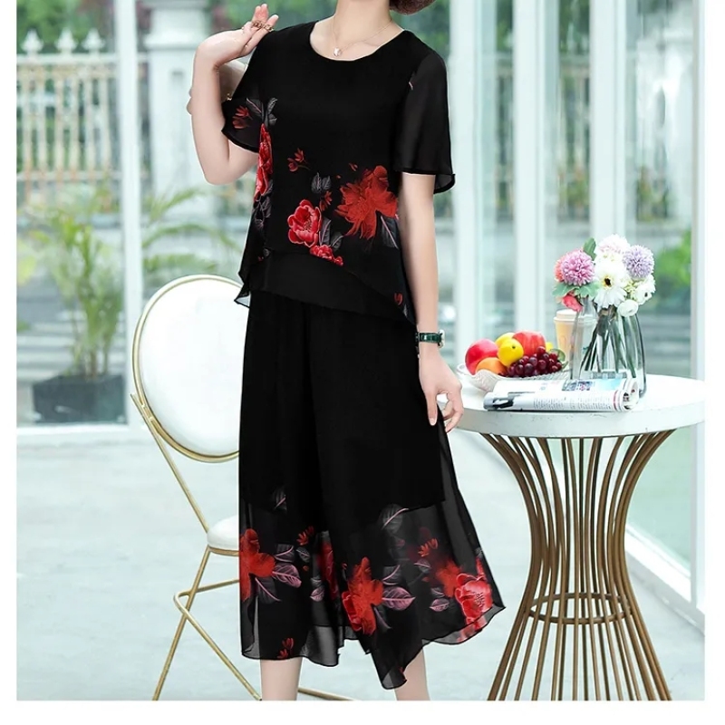 แฟชั่นหรูหราดอกไม้พิมพ์ลูกไม้ช - Summer Clothing For 60 Year Old Woman บทวิจารณ์และราคา