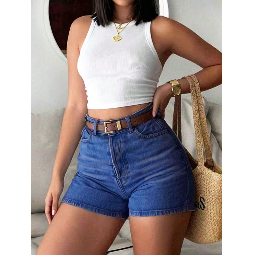 กางเกงยีนส์ขาสั้นเอวสูงทรงสลิม - Summer Clothing Cheap บทวิจารณ์และราคา