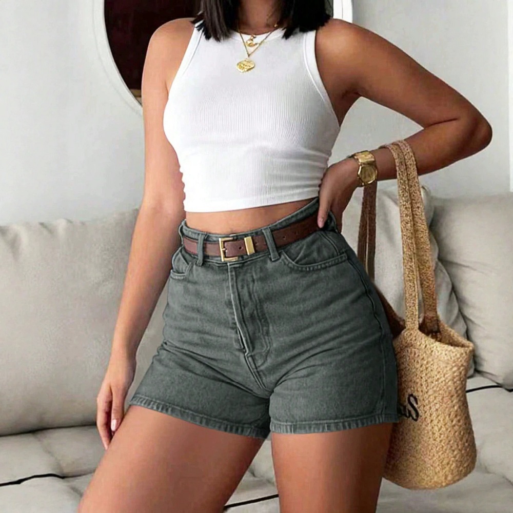 กางเกงยีนส์ขาสั้นเอวสูงทรงสลิม - Summer Clothing Cheap บทวิจารณ์และราคา