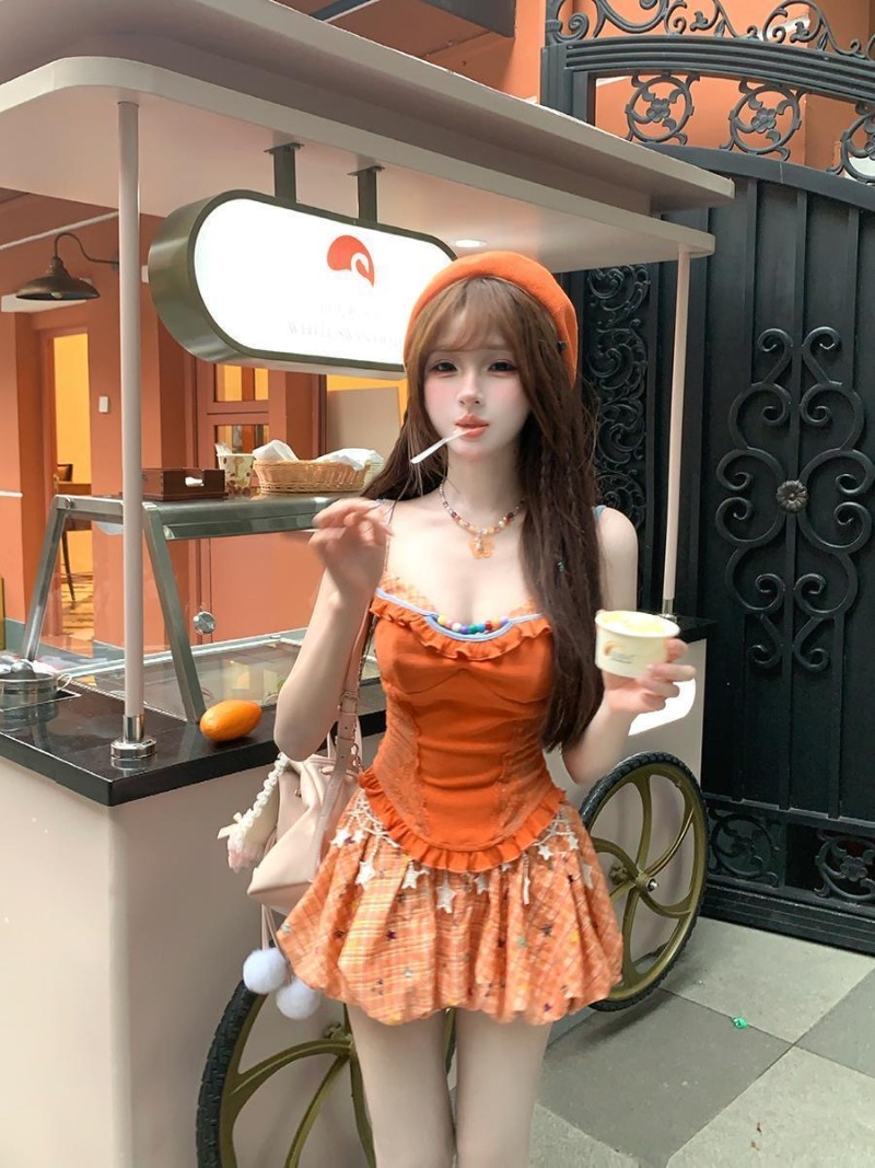 ฤดูร้อนใหม่สีส้มโดปามีนสาวหวาน - Summer Kids Clothing บทวิจารณ์และราคา