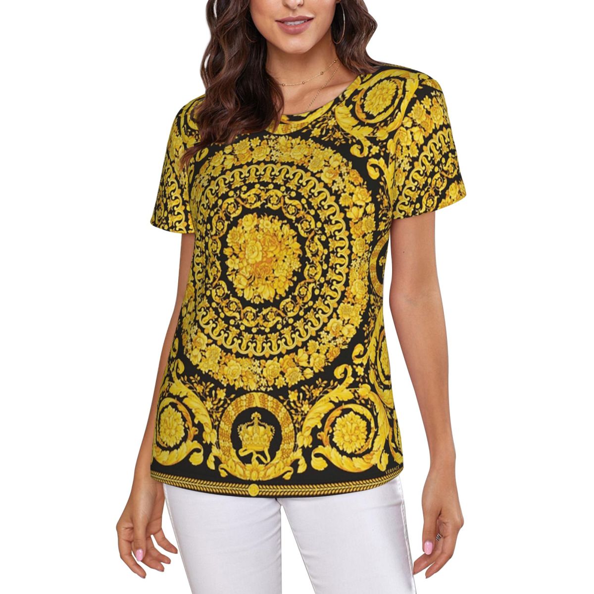 เสื้อยืดลายเหรียญทองตกแต่งสไตล - Summer Clothing For 60 Year Old Woman บทวิจารณ์และราคา