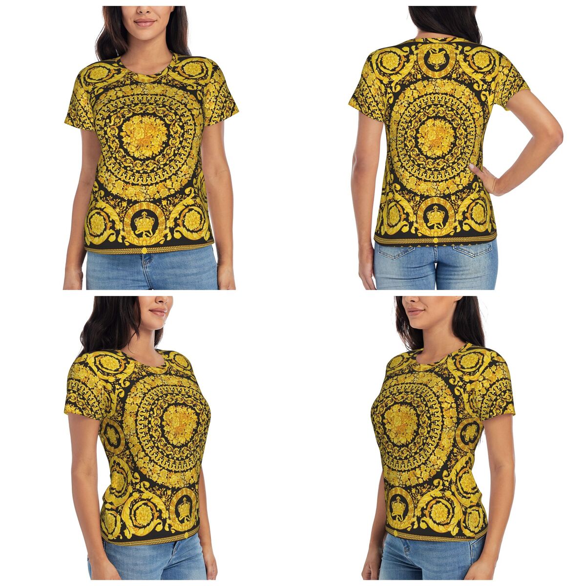 เสื้อยืดลายเหรียญทองตกแต่งสไตล - Summer Clothing For 60 Year Old Woman บทวิจารณ์และราคา