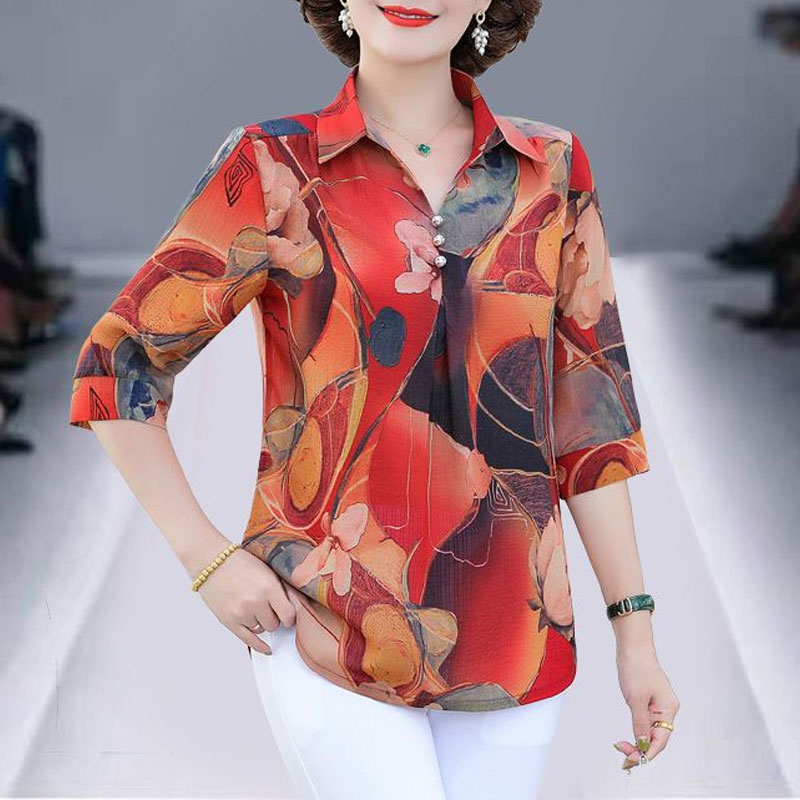 พิมพ์ลายเสื้อวินเทจลายดอกไม้สำ - Summer Clothing For 60 Year Old Woman บทวิจารณ์และราคา