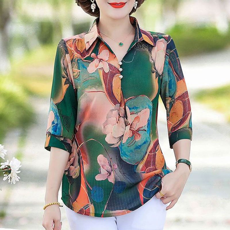 พิมพ์ลายเสื้อวินเทจลายดอกไม้สำ - Summer Clothing For 60 Year Old Woman บทวิจารณ์และราคา