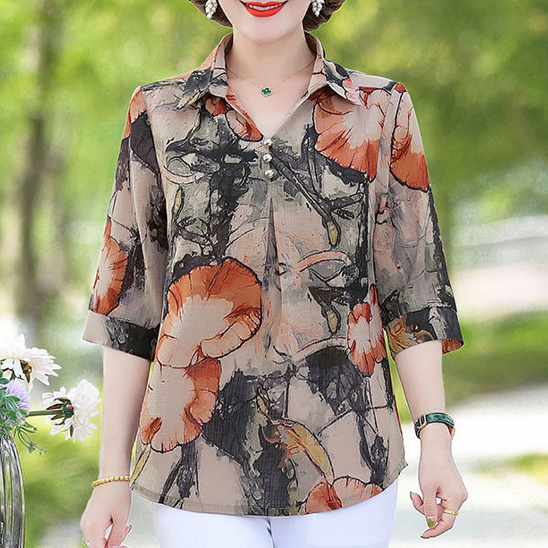 พิมพ์ลายเสื้อวินเทจลายดอกไม้สำ - Summer Clothing For 60 Year Old Woman บทวิจารณ์และราคา