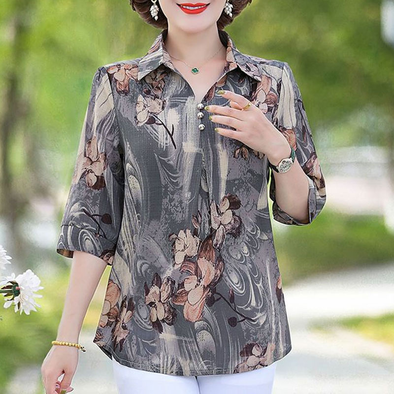 พิมพ์ลายเสื้อวินเทจลายดอกไม้สำ - Summer Clothing For 60 Year Old Woman บทวิจารณ์และราคา