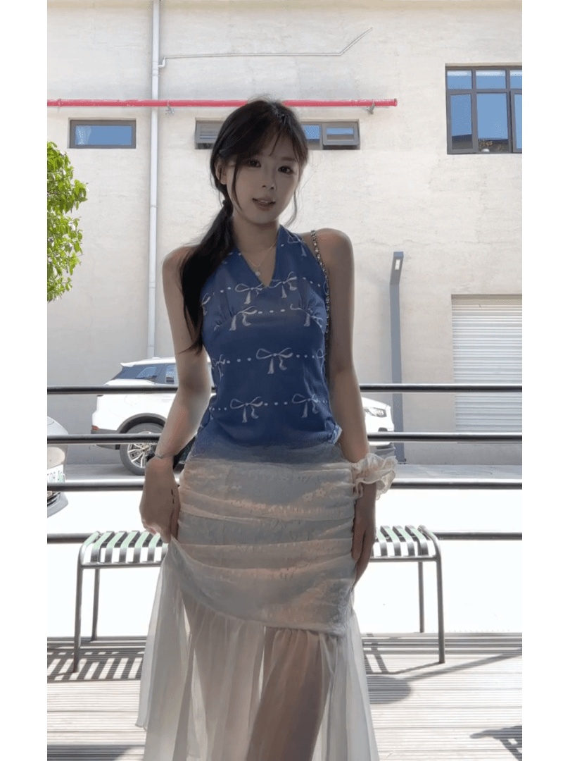 เสื้อครอปสายเดี่ยวเข้ารูปสีฟ้า - Summer Clothing Young Women บทวิจารณ์และราคา