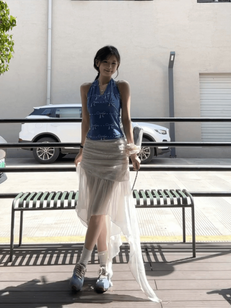 เสื้อครอปสายเดี่ยวเข้ารูปสีฟ้า - Summer Clothing Young Women บทวิจารณ์และราคา