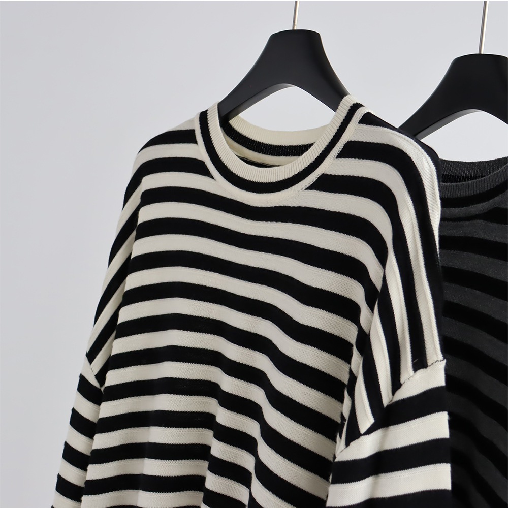 เสื้อสเวตเตอร์ถักลายทางคอวี ผ้ - Summer Clothing Yarn บทวิจารณ์และราคา
